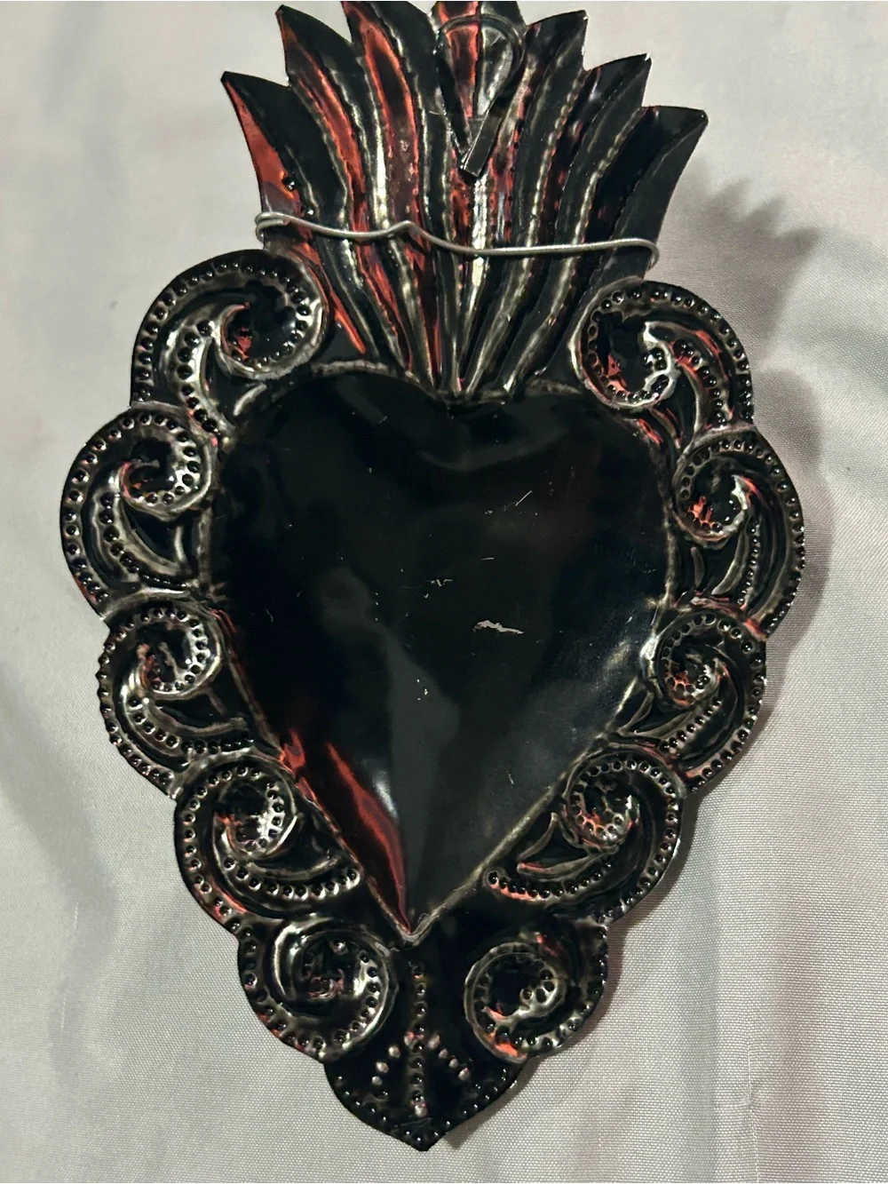 Authentic Mexican Folk Art Sacred Heart Tin 3D Wall Hanger.